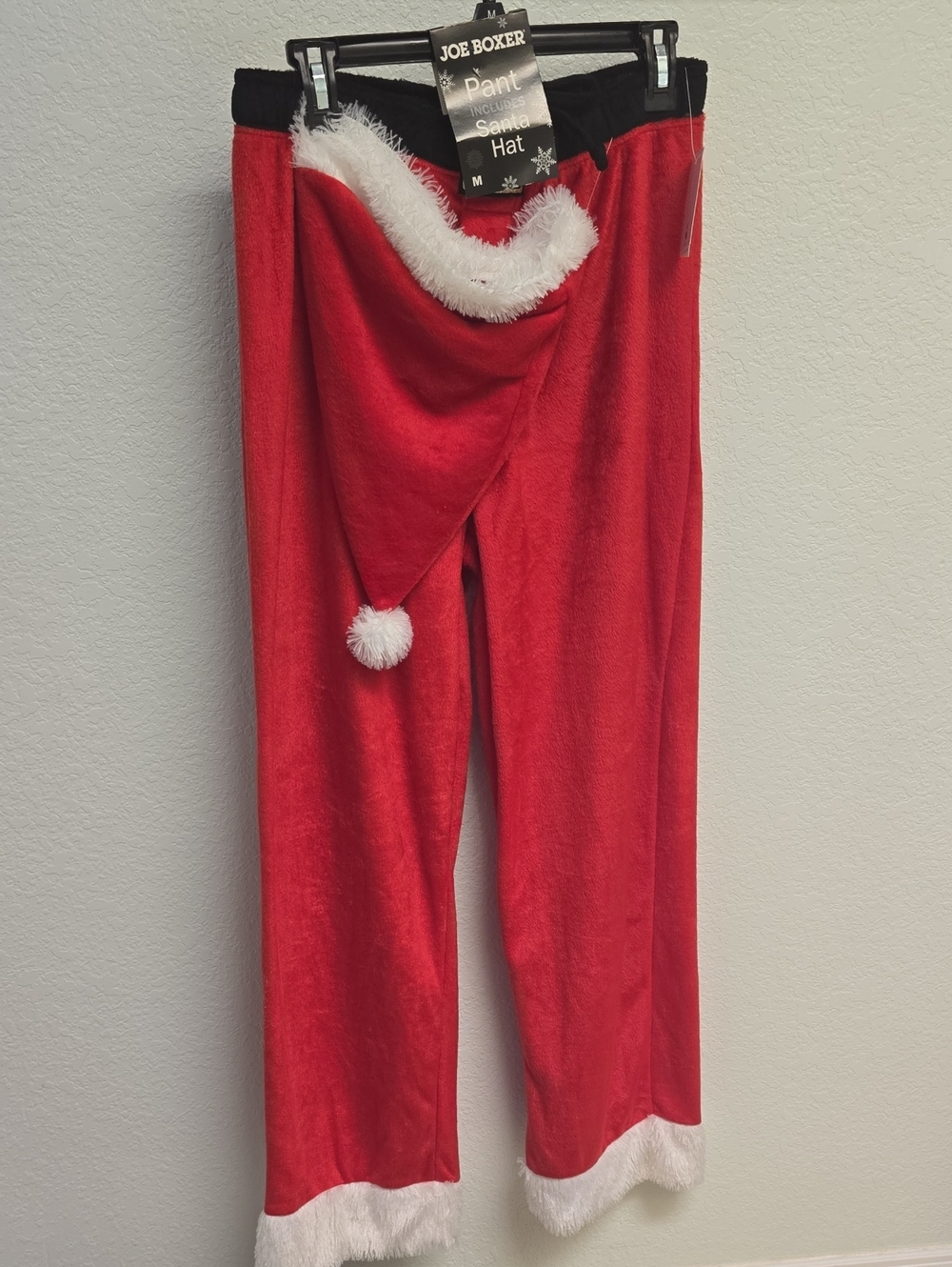 Mens Joe Boxer Red Holiday Santa Pants with White Faux Fur Trim & Santa Hat M